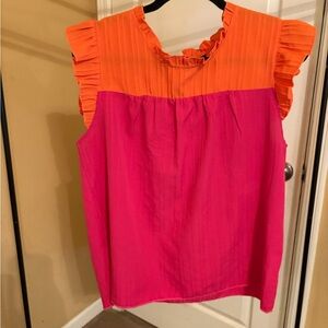 SHEIN Bright Orange and Pink Ruffle Blouse